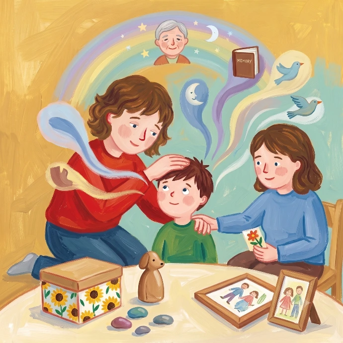 Illustration de l'accompagnement de l'enfant face à la mort d'un proche